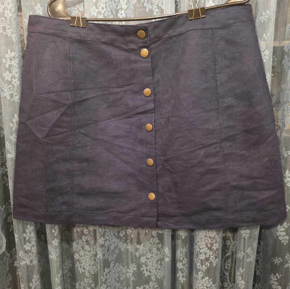 Faux Suede Old Navy Button Skirt In Navy Blue
